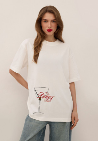 White oversize unisex "The Dinner Club" T-shirt 